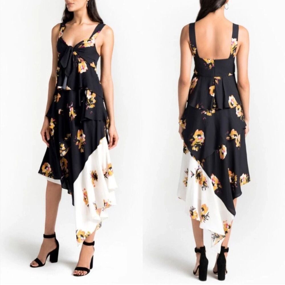 A.L.C. Natalia Asymmetrical Floral Ruffle Silk Dress Women's Size 4 - $796